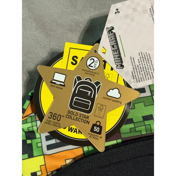 NWT Minecraft Creeper 16" School Backpack‎ Green & Black Back to School Age 3+ - Picture 6 of 12